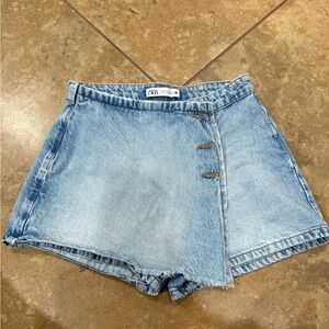 Zara Light Blue Denim Wrap Skort Shorts